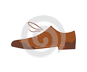 Dirty shoes. Unclean boot. Isolated vector illustration in flat and cartoon style