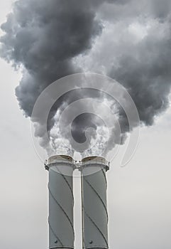 Dirty smoke stack of coal fired power plant