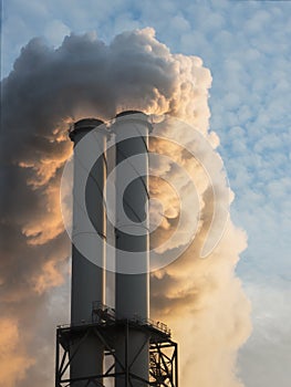 Dirty smoke stack of coal fired power plant