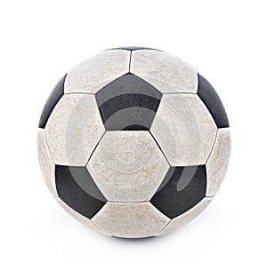 Dirty soccer ball on white background.