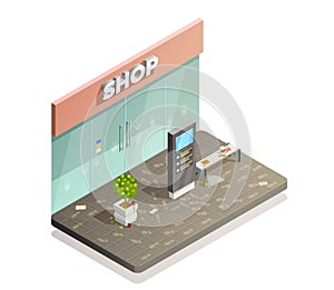 Dirty Storefront Isometric Composition