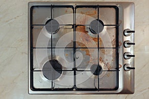 Dirty stove in a kitchen