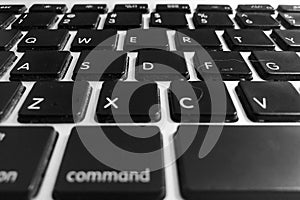 Dirty unclean black computer keyboard with white hair and dust