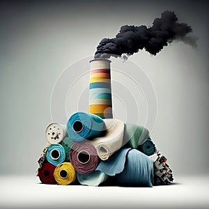 Dirty waste textile industry. Environmental pollution. Industrial pollution