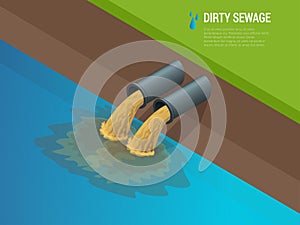 Dirty water stems from the pipe polluting the river Discharge of liquid chemical waste.