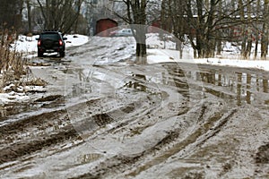 Dirty wet road, off-road clay