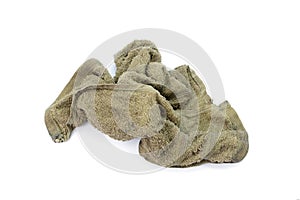 Dirty wet tatters rag cloth isolated on white background