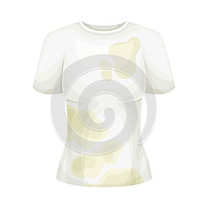 Dirty White Tee Shirt with Stain and Spots as Used Clothes for Laundry Vector Illustration