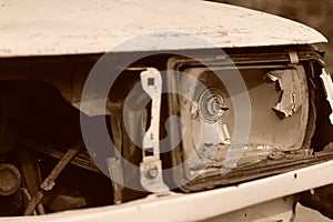 Dirty and wreck cars  at the car cemetery.