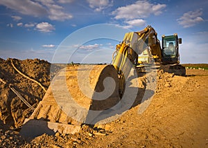 Dirty yellow excavator