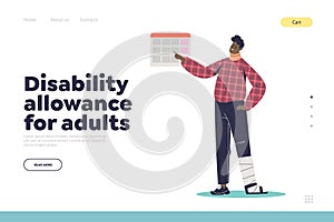 Disability allowance for adults landing page concept with man with injured leg and neck