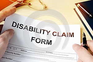 Disability claim form for insurance. photo