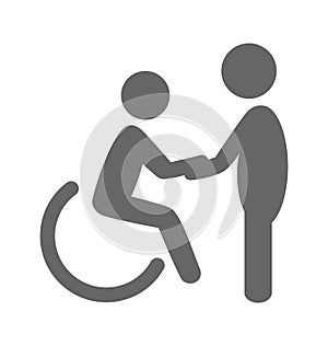Disability man with helpmate pictogram flat icon isolated on whi photo