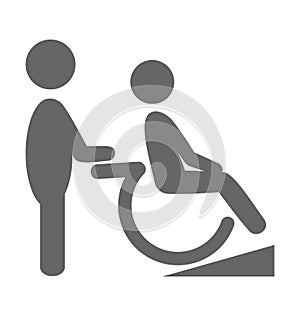 Disability man with helpmate pictogram flat icon isolated on white