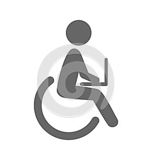 Disability man with notebook pictogram flat icon isolated on whi