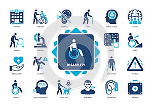Disability solid icon set