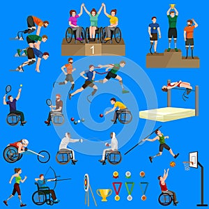 Disable Handicap Sport Games Stick Figure Pictogram Icons