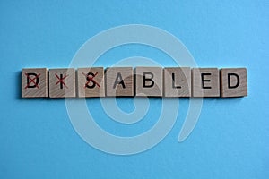 Disabled and abled, words, positive concept