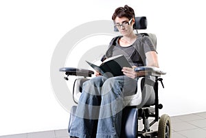 Disabled adult woman in a wheelchair