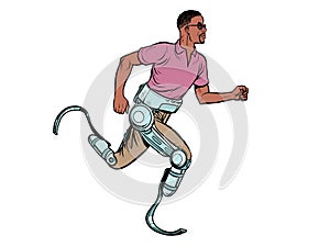 Disabled african man running with legs prostheses