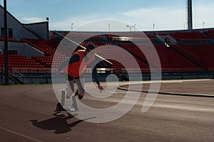 Disabled athletes prepare in starting position ready to run