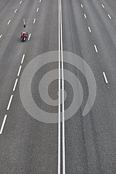 Disabled bike rider on the street. Urban mobility. Sport