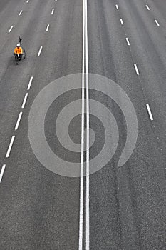 Disabled bike rider on the street. Urban mobility. Sport