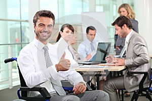 Disabled businessman smiling