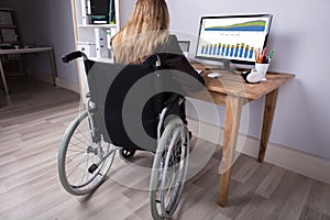 Disabled Businesswoman Working On Computer