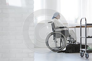 Disabled cancer patient in hospital