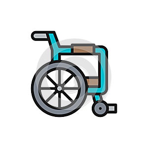 Disabled carriage, wheelchair flat color line icon.