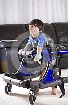 Disabled child in walker