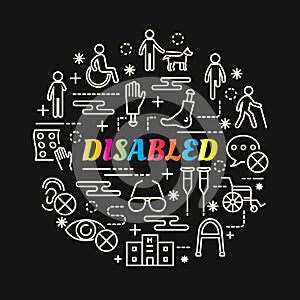 Disabled colorful gradient with line icons set