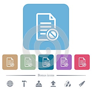 Disabled document flat icons on color rounded square backgrounds