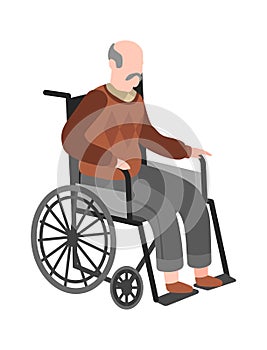 Disabled elderly man on wheelchair. Old adult person, healthcare vector medicine concept