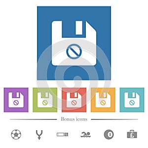 Disabled file flat white icons in square backgrounds