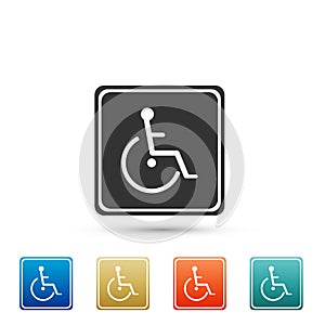 Disabled handicap icon isolated on white background. Wheelchair handicap sign. Set elements in colored icons. Flat