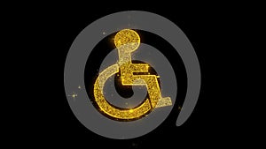 Disabled handicap icon sparks particles on black background.