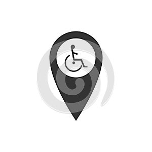 Disabled Handicap in map pointer icon isolated. Invalid symbol. Flat design