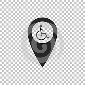 Disabled Handicap in map pointer icon isolated on transparent background. Invalid symbol