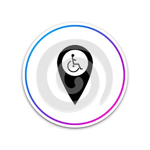 Disabled Handicap in map pointer icon isolated on white background. Invalid symbol. Circle white button. Vector