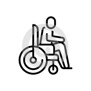 Black line icon for Disabled, having a disability and wheelchair photo