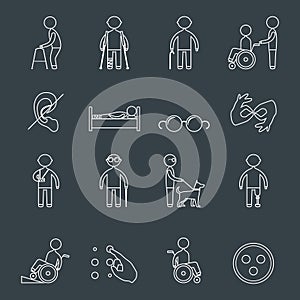 Disabled icons set outline