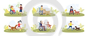 Disabled Kid, Adult Recreation Vector Concept Set
