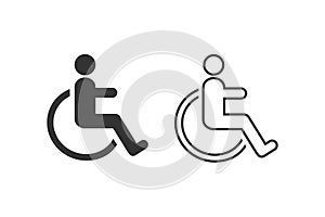 Disabled line icon set vector. wheel chair symbol