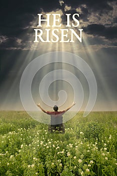 Disabled male with text he is risen