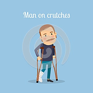 Disabled man on crutches