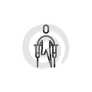 Disabled man with crutches line icon