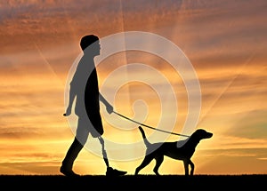 Disabled man with prosthetic leg