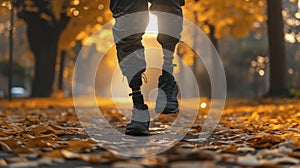 A Disabled Man with Prosthetic Legs Unseen as He Jogs Through the Park at Sunset